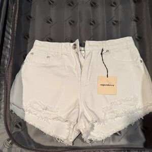 Superdown Women's Crisp White Distressed Jean Shorts